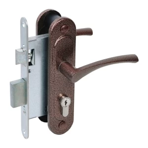 Замок врезной цилиндровый с защёлкой в комплекте с ручкой ЗВ4-3/07 (медь антик), 4 кл.