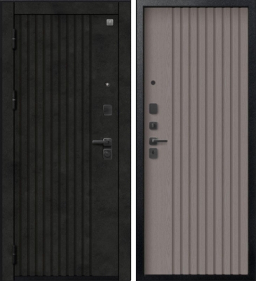 Дверь V-15 Черный муар + Бетон темный - Софт ясень грей